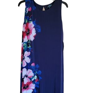 NWT Lauren Ralph Lauren Blue Multicolor Floral A-Line Sleeveless Dress, Size 14W